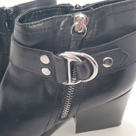 MARC FISHER Womens Black Leather Double Zip Buckle Harness Ankle Boots Size 7.5 - Picture 2 of 7